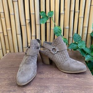 Brown open heel chunky heel boots